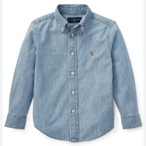 Polo Ralph Lauren Blue Chambray Denim Button Down Long Sleeve Dress Shirt size 5